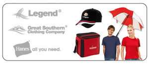 Legend Caps, Bags, Jackets, Towels, Umbrellas and Hanes Apparel